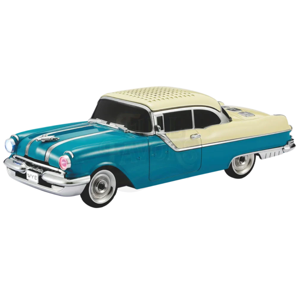 Blue classic car shaped Bluetooth speaker, a popular birthday gift and party favor