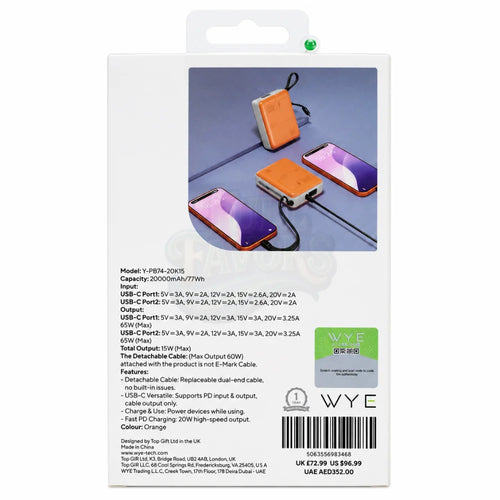 20,000mAh Power Bank – 65W Fast Charging