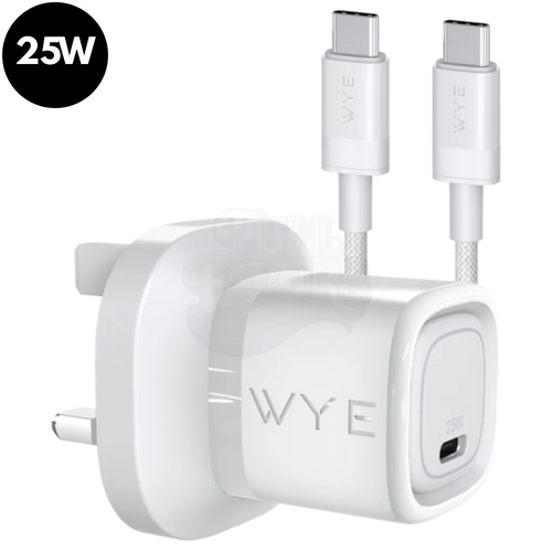 25W GaN III Single USB-C Fast Charger with USB-C Cable – Black or White