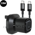 25W GaN III Single USB-C Fast Charger with USB-C Cable – Black or White