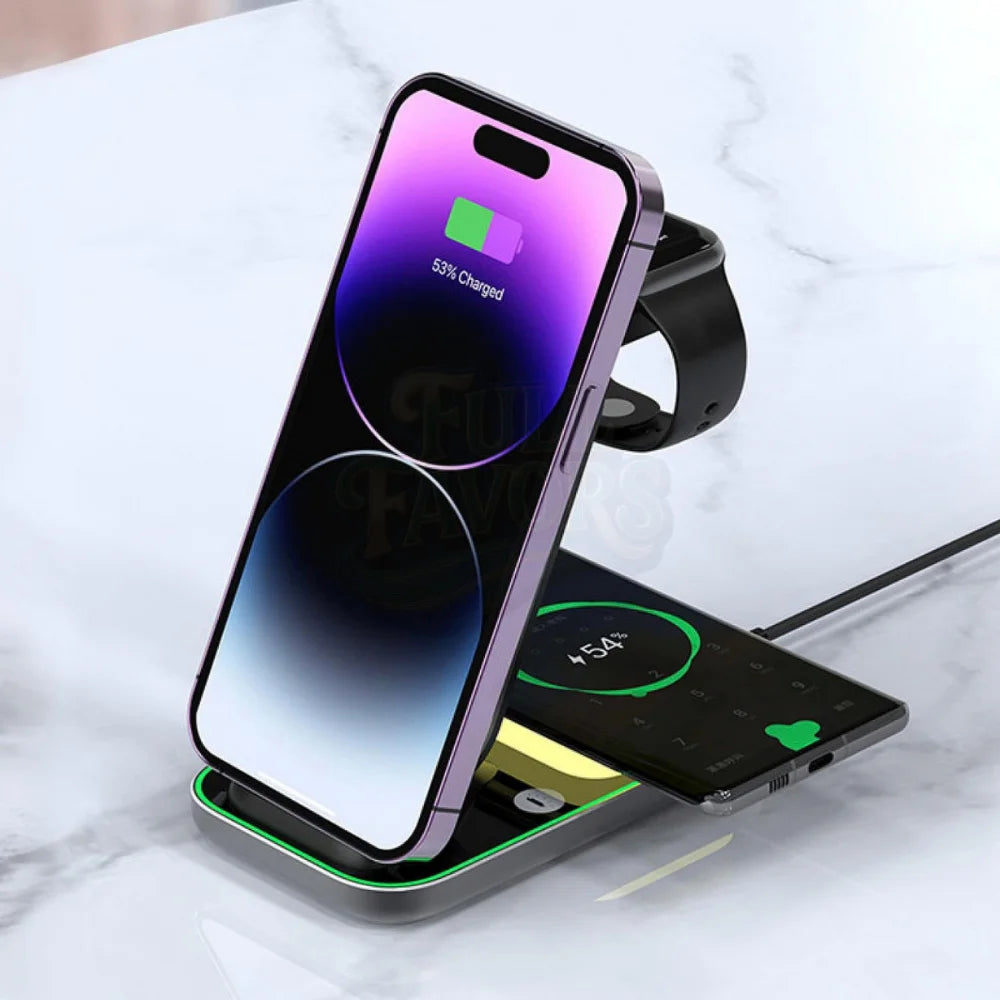3-in-1 Magnetic Wireless Charging Stand – Black
