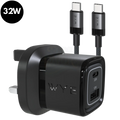 32W GaN III Dual-Port Fast Charger with USB-C Cable – White or Black