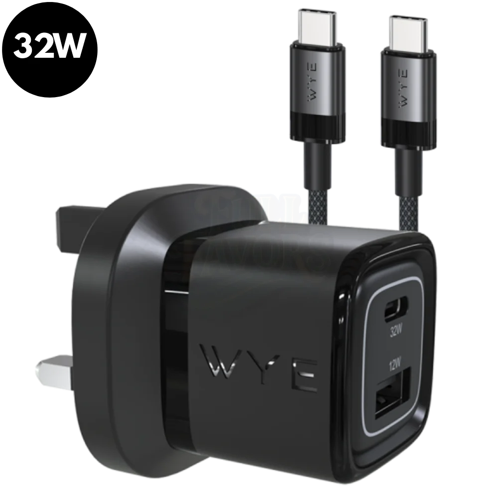 32W GaN III Dual-Port Fast Charger with USB-C Cable – White or Black