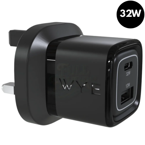 32W GaN III dual port fast charger black white