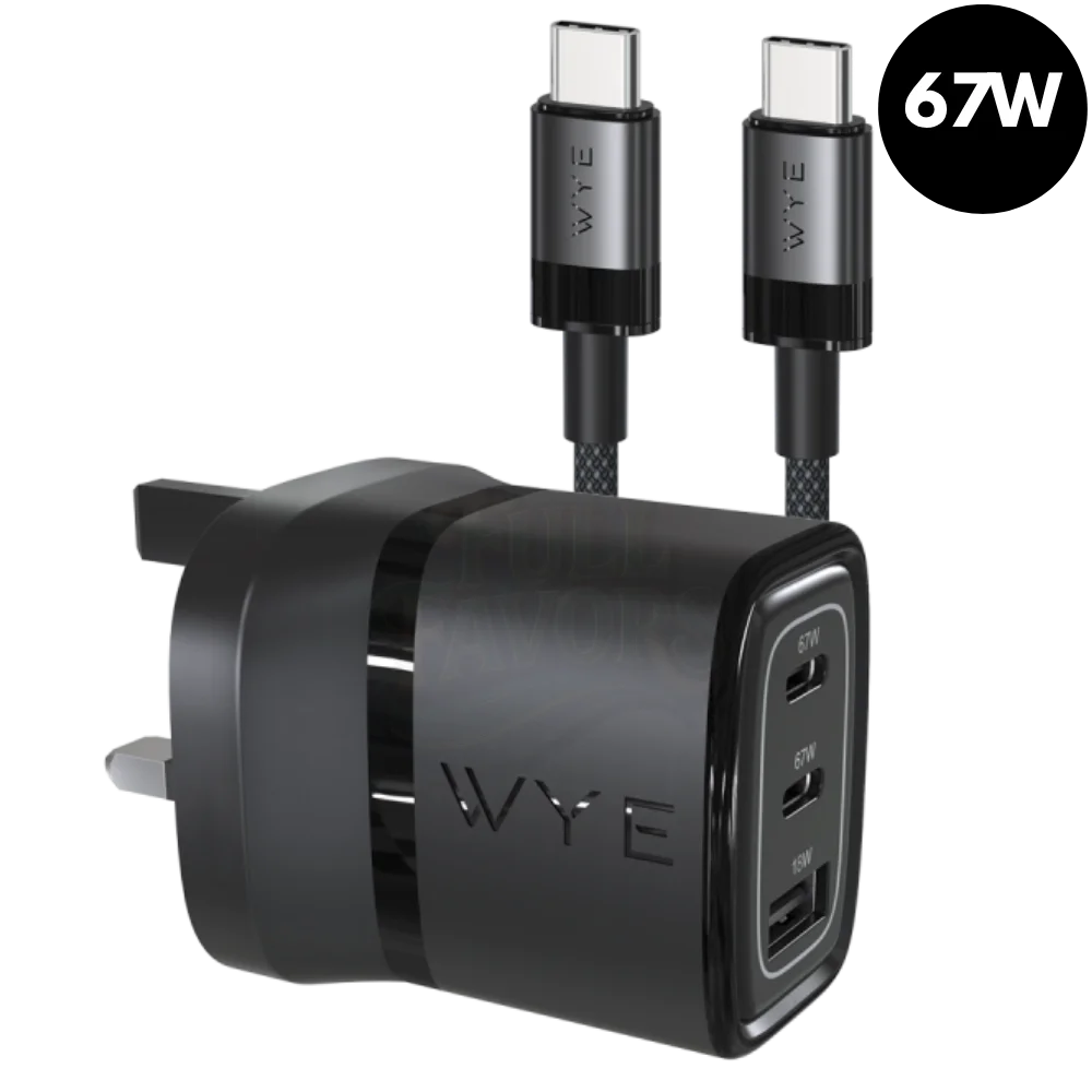 67W GaN III Multi-Port USB-C Fast Charger Kit with Cable – White or Black