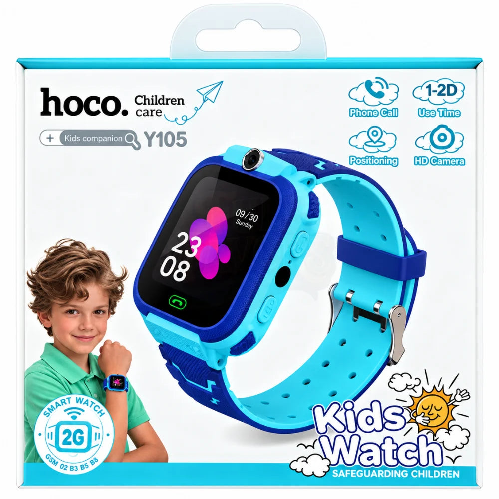 Blue kids smartwatch with GPS tracking and SOS