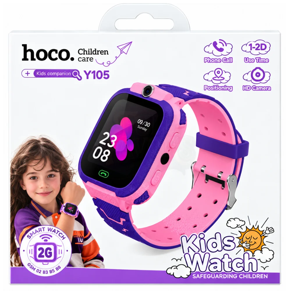 Pink kids smartwatch with GPS tracking and SOS
