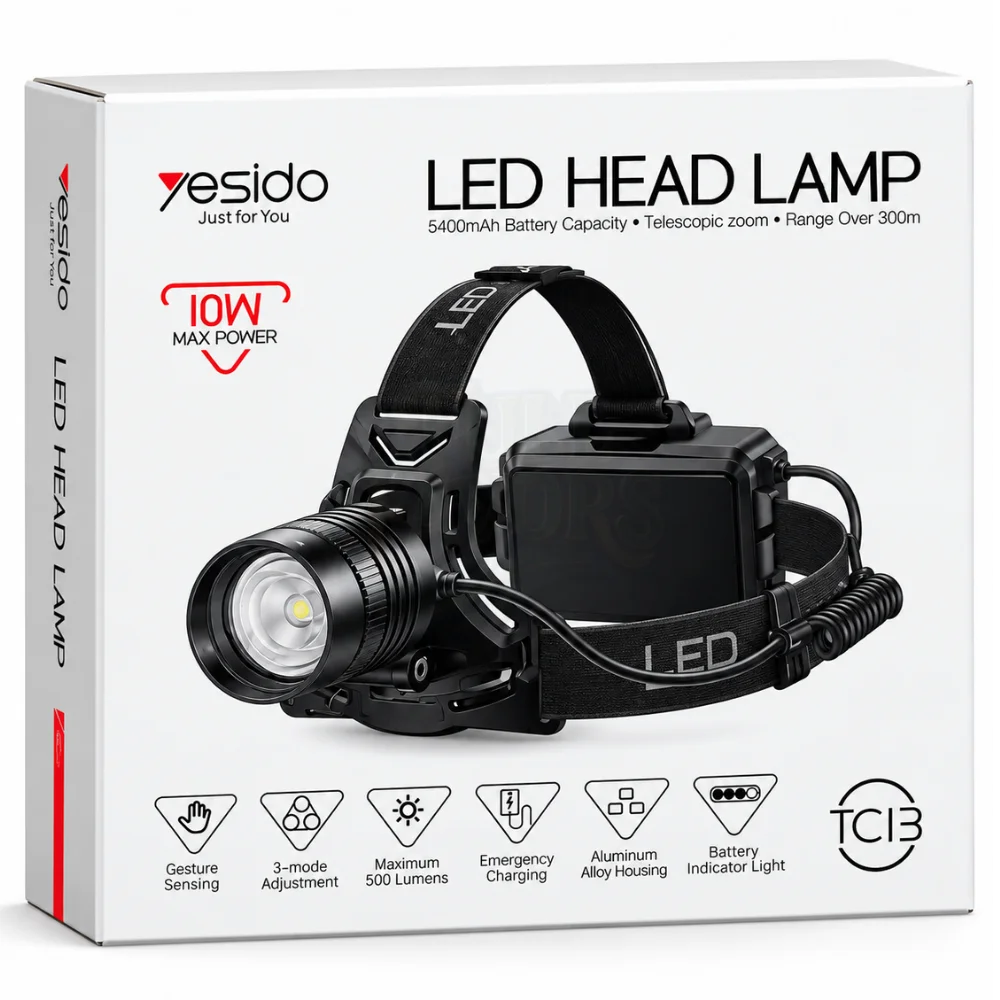 Rechargeable LED head lamp 10W 5400mAh black