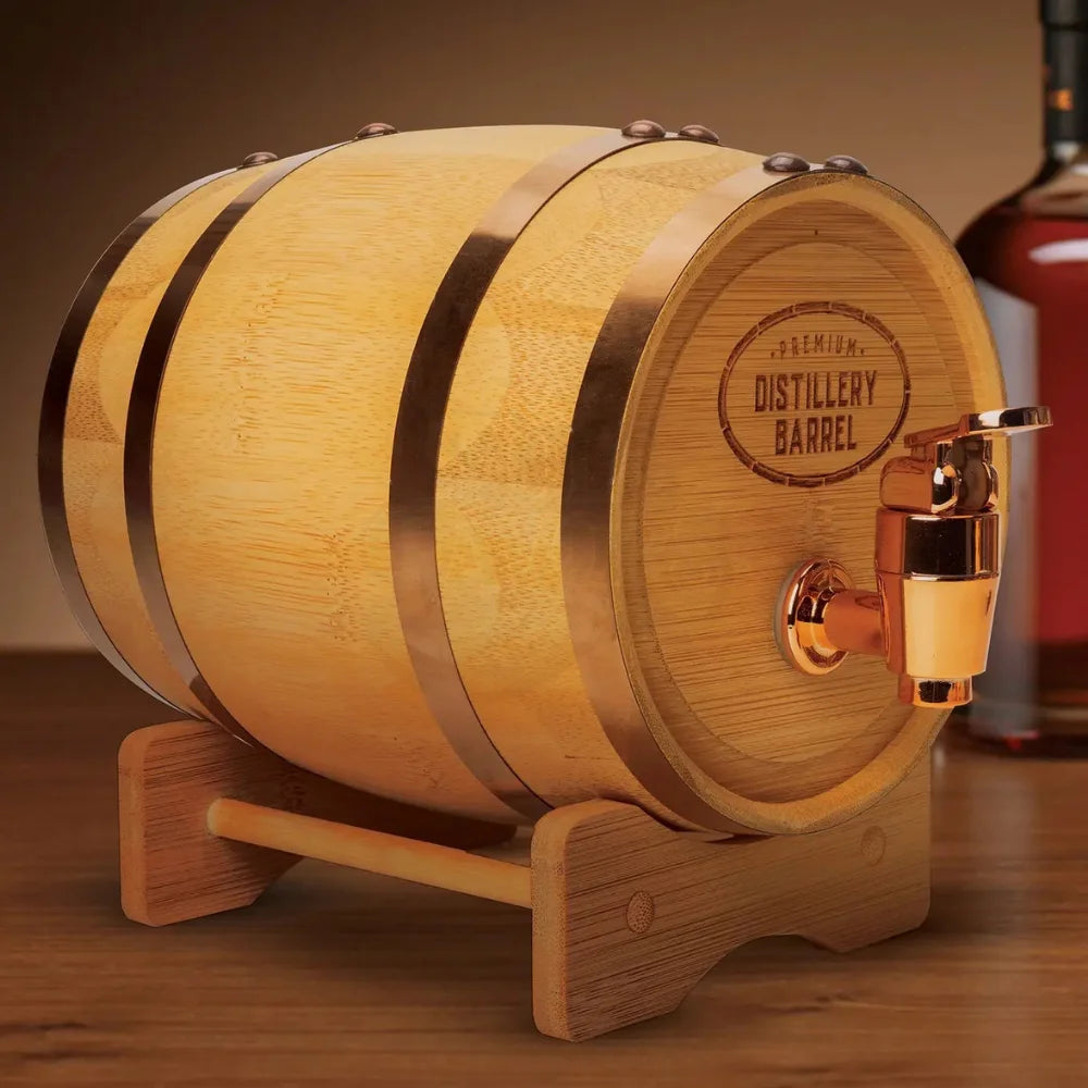 Rustic wooden whisky keg barware