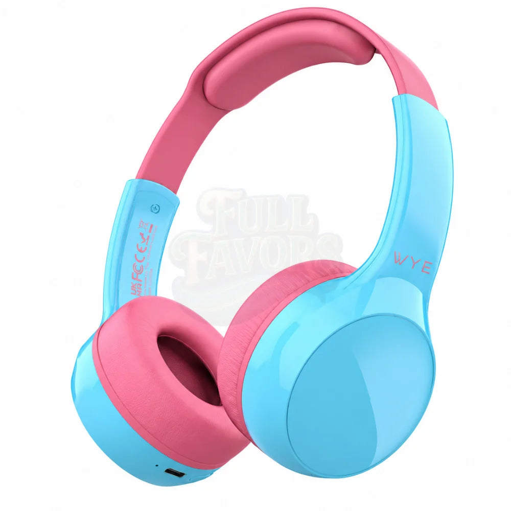 Wireless Bluetooth headphones pink light blue