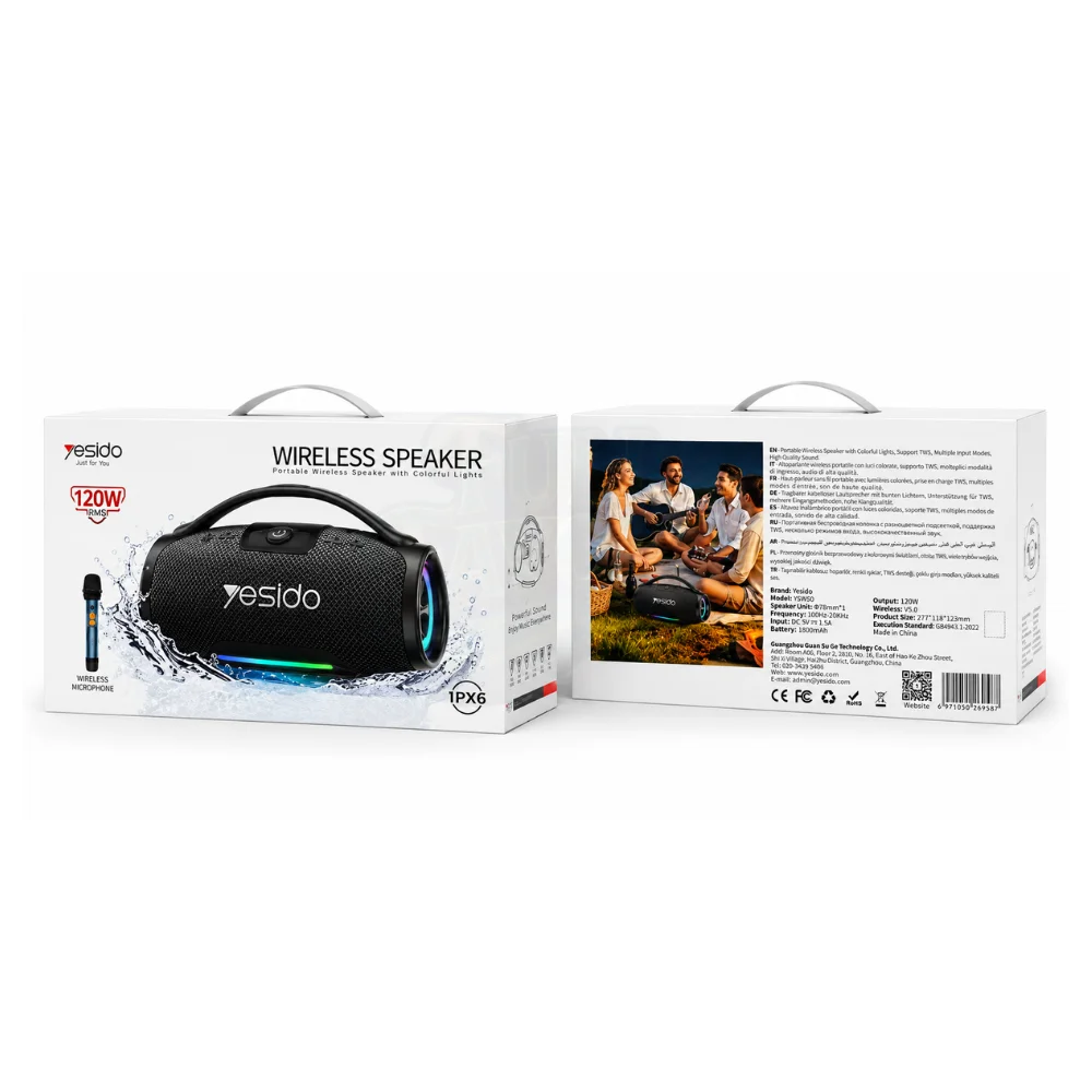 120W Portable Bluetooth Speaker – Black – Bluetooth 5.4 – RGB Lighting